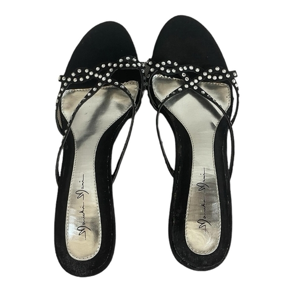 Vintage Marichi Mani Black Silver Rhinestone Leatherette Slip-On Heels Size 6.5 - Picture 2 of 5
